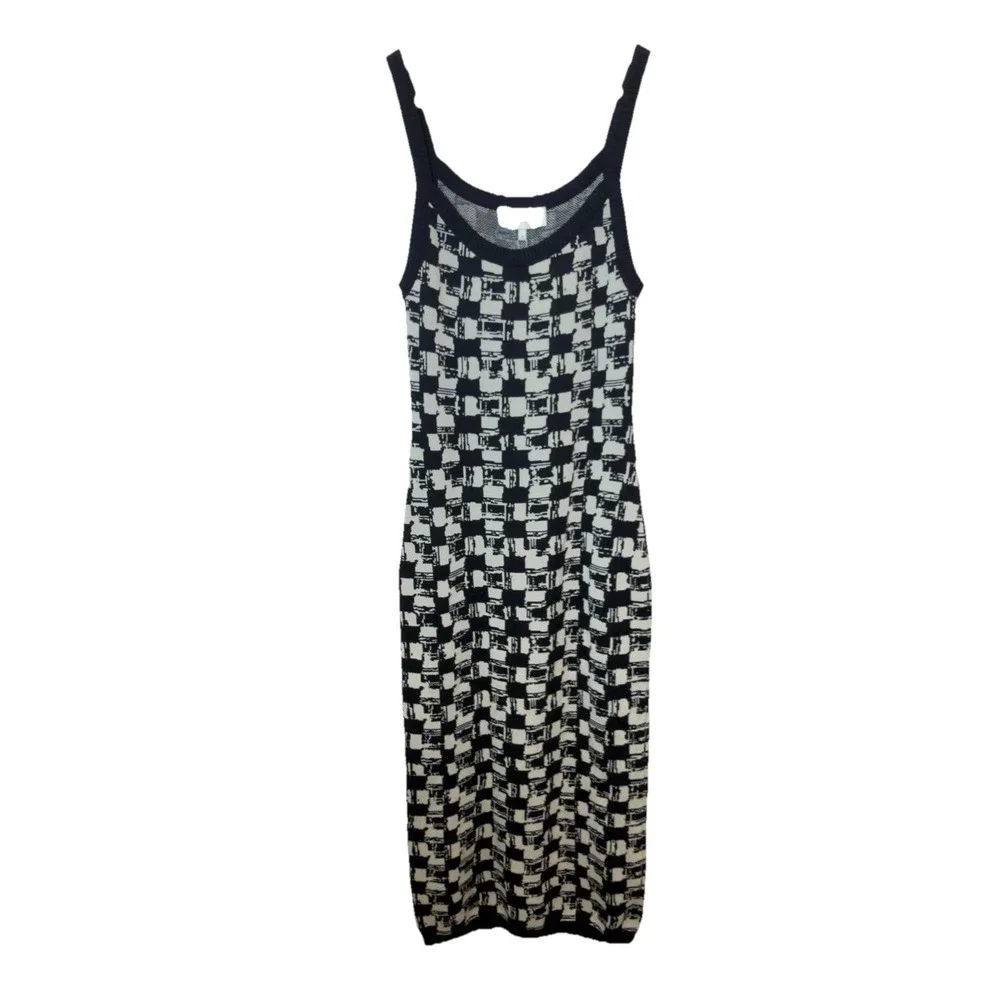 NEW Cleobella Payton Midi Dress Biarritz Black/Ivory Check Knit Sleeveless Small